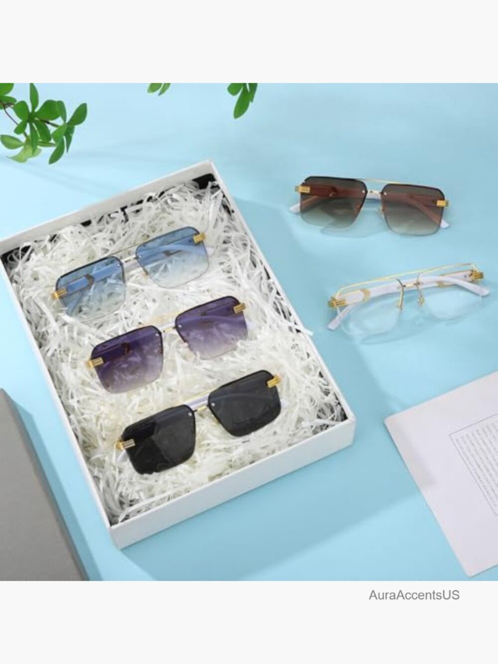 5 Pairs Rimless Rectangle Sunglasses UV400 Protection Metal Frame - Picture 7 of 7